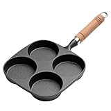 Desirable 目玉焼きフライパン 鋳物 鉄分補給 仕切り ガス火・IH対応 フリー 4つ穴円形フライパン マルチパン 朝食パン 洗いやすい 大判焼き器 お弁当 今川焼き パンケーキ 焼きおにぎり 3年保証木柄付 (4つ穴フライパン)