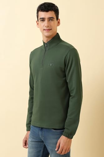 Image of Allen Solly Mens Solid High Neck Half Zipper Sweatshirt | 80% Cotton Non Hooded Casual Sweatshirt