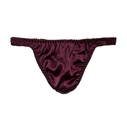 Lingdooo Men's 3Pairs Pure Silk Briefs String Panties Soft Pouch Smooth Healthy Basic Bikini Breathable Underwear (Us-L, E) #TOP1
