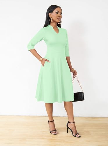 Image of Nmoder Casual Dresses for Women Semi Formal Fit and Flare 3 /4 Sleeve A-line Church Work Dress with Pockets