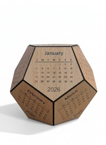 Image of Pentagonal Wooden Desk Calendar 2026, 3D Premium MDF Wood Table Decorative Calendar, Corporate Gift for Office Decor