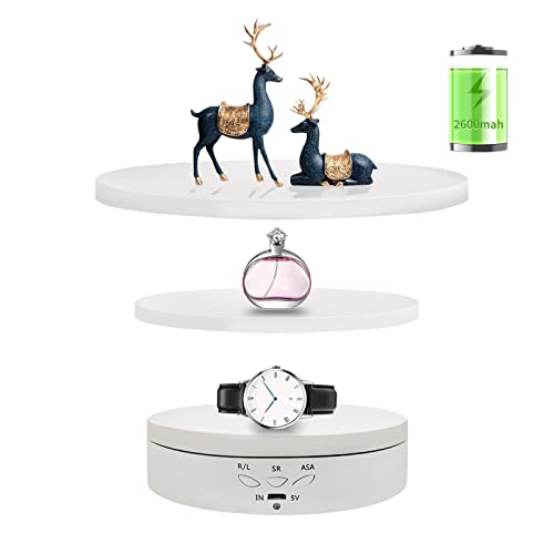 ZLMONDEE 3 in 1 Motorized Turntable Lazy Suan Rotating Display Stand with 5.74/7.08/8.66 inch Replacement Cover ,360 Degree For Cake Photography Products and Video Show Load 22lbs (White)