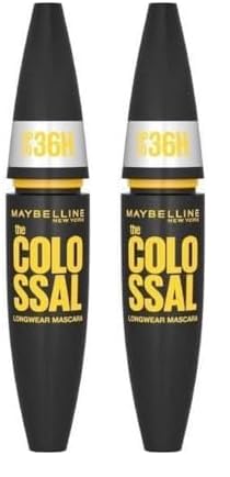 Maybelline New York Wasserfeste Mascara für Volumen, Langanhaltende, schwarze Wimperntusche, The Colossal 36H, Nr. 1 Very Black, 1 x 10 ml (Packung mit 2)