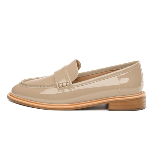 Image of JUSTDANNI Loafers for Women Slip On Shoes with Round Toe 1.2-Inch Low Chunky Block Heel Patent Comfortable Casual Dress Pump Shoes for Wedding Party Work Shopping Dating