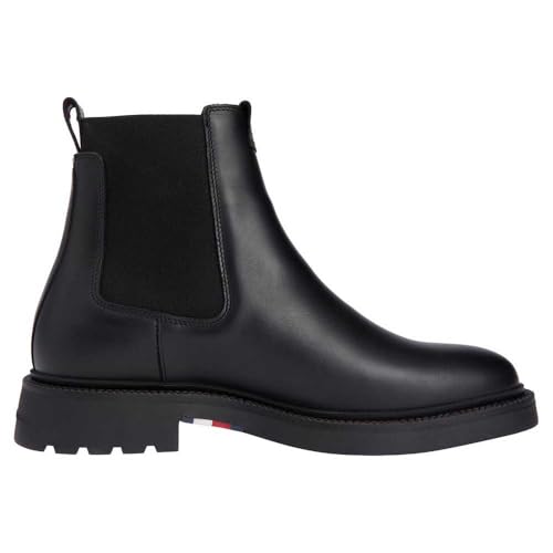 Tommy Hilfiger Men’s Comfort Leather Chelsea Boots, Black (Black), 7
