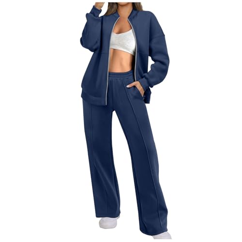 Womens Tracksuit Set 2 Piece Outfit Full Zipper Long Sleeve Bomber Jacket and Straight Leg Sweatpants Training Running Sportswear Activewear Casual Outfits with Pockets