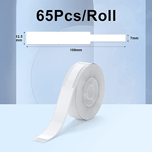 NIIMBOT Thermo Kabeletiketten, 12.5 x 109mm Etikettendrucker Thermo Papier Kompatibel mit dem D110 D11 D101 H1S Etikettendrucker, 65 Etiketten/Rolle (3-Rollen-Pack) (Weiß)