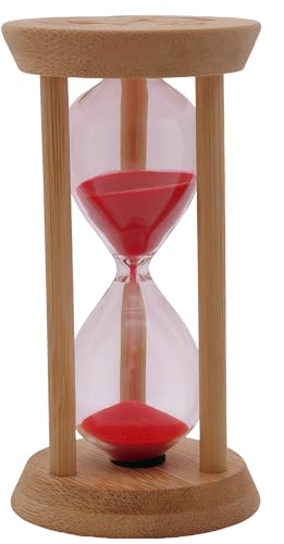 竹砂タイマー、砂時計砂時計タイマー、木製砂時計タイマー、ミニサンドタイマー(レッド、3分)。