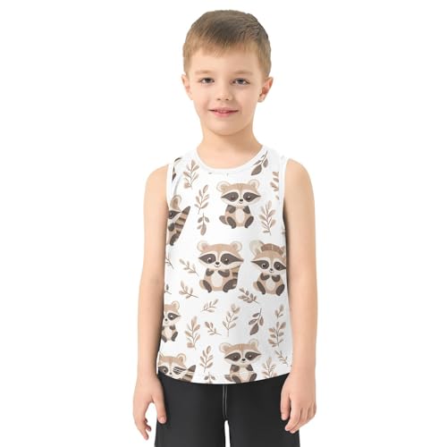Boys Tank Top Shirts Cartoon Raccoon Animal Leaf Sleeveless T-Shirts Crew Neck for Kids Clothing Children2