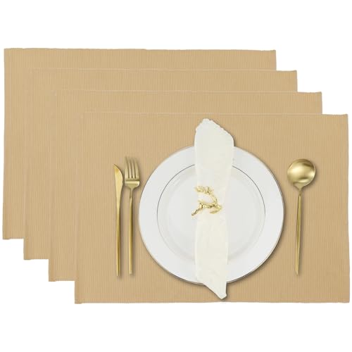 Manteles individuales de algodón para mesa de comedor, juego de 4 manteles individuales de tela de cocina, 13 x 19 pulgadas, color almendra