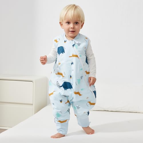 Image of Duomiaomiao 1.5 TOG Toddler Sleep Bag 36-48 Months 100% Cotton Four Season Side Open Zipper Baby Sleep Sack with Feet, Breathable Toddler Wearable Blanket