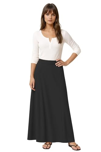 Baby'O Women's Stretch Cotton Knit Panel Maxi A-Line Skirt3