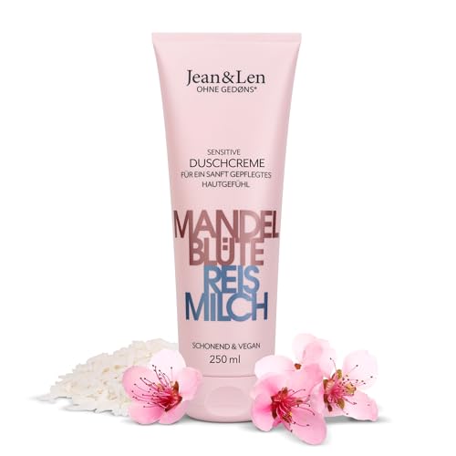 Jean & Len Sanfte Duschcreme Mandelblüte & Reismilch für trockene & empfindliche Haut zart-süßer Duft ohne Parabene & Silikone veganes Duschgel 250 ml
