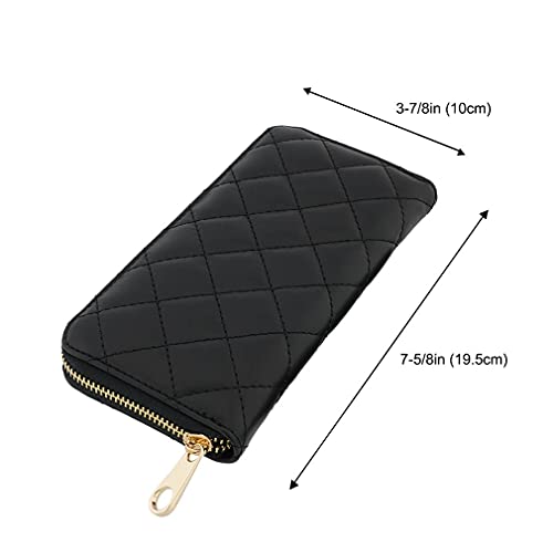 Italian Genuine Leather Quilted Wallet For Women Credit Card Organizer - Black4