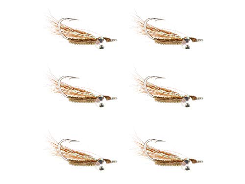 Wild Water Fly Fishing Brown Crazy Charlie Saltwater Flies, Size 4, Qty. 6