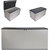 Suncast 160-Gal. Resin Extra-Large Outdoor Patio Deck Box with Pad-Lockable Lid, Modern Reeded Outdoor Patio Bench/Storage Box for Cushions, Garden Tools, and More, Iron Ore/French Gray