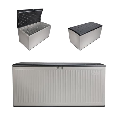 Suncast 160-Gal. Resin Extra-Large Outdoor Patio Deck Box with Pad-Lockable Lid, Modern Reeded...