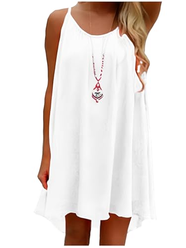 iToolai Women's Summer Casual Sundress Chiffon Sleeveless Tank Beach Shift Dress (XL, White)