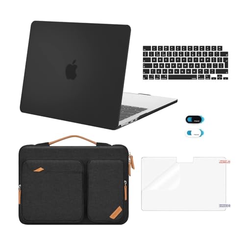 MOSISO Funda Compatible con MacBook Air 13 Pulgadas M4 M3 M2 2025-2022 A3240 A3113 A2681, Rígida Carcasa Compatible con Macbook Air 13,6 Pulgadas&Bolsa&Teclado Tapa&Webcam&Protector Pantalla, Negro