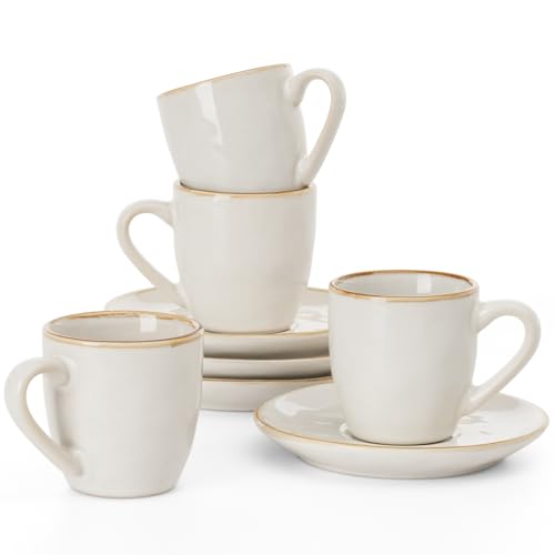 famiware 3.34oz Espresso Cups and Saucers, Set of 4, Cappuccino White