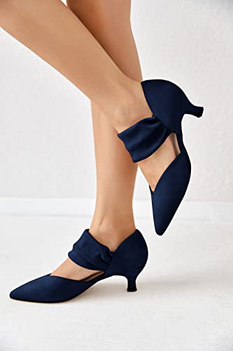 Image of Coutgo Womens Low Kitten Heel Dress Shoes Pointed Toe Slip on Ankle Strap Cutout Elegant Party Wedding Pumps