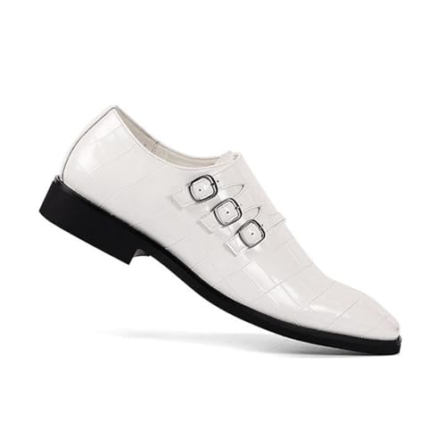 ByErz Men's Dress Shoes, Formal Mens Shoes - PU Calf Leather Shoes for Men - Plain Toe Triple Monk Strap4