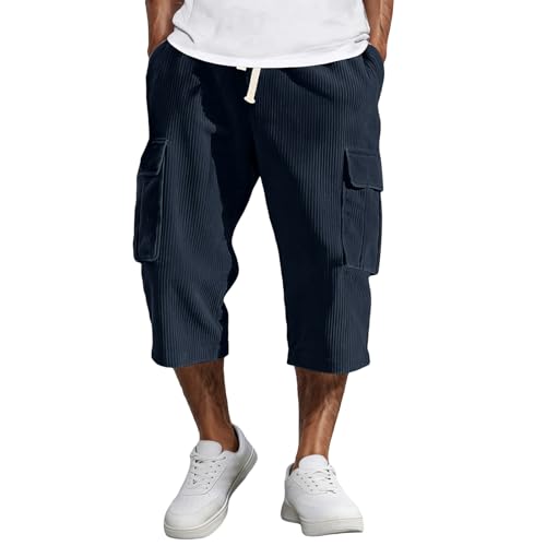 Short Cargo Long Homme Velours Côtelé Décontracté Pantacourt Gym 3/4