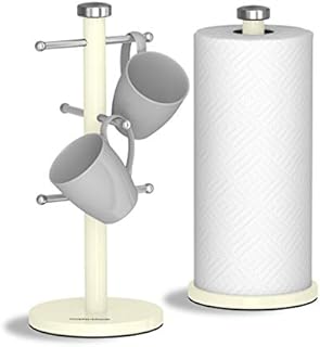 Morphy Richards 974037 Accents Kitchen Roll Holder and Mug Tree Set, Stainless Steel, Ivory, 15 x 15 x 34.5 cm