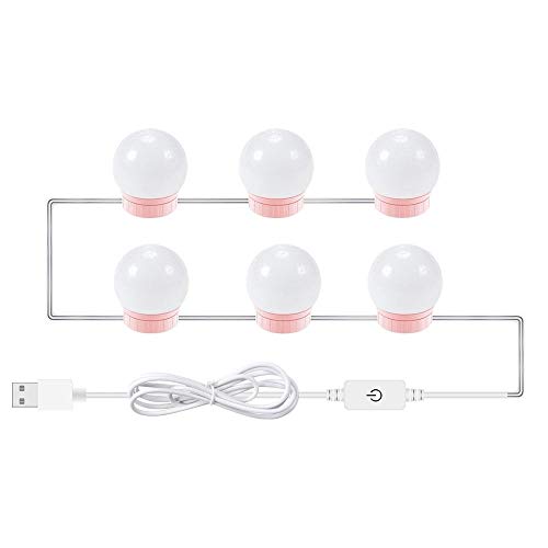 AUFWH CANLING LED 12V maquillage miroir ampoule hollywood vanity lumières sur la lampe murale DIMMABLABLE 6 10 kit 14bulbs pour la coiffeuse-6 ampoules rose_Nature blanche