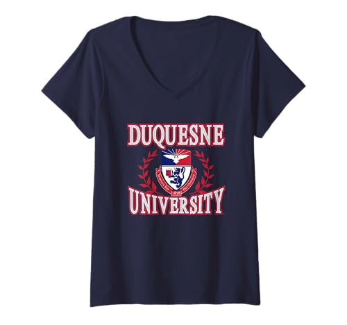 Womens Duquesne Dukes Laurels Navy Officially Licensed V-Neck T-Shirt