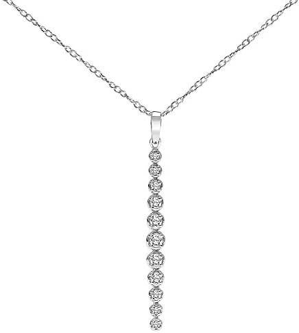 Vertical Bar Necklace Bezel Set Diamonds Journey Pendant in 925 Sterling Silver 0.13ct (I-J, I3), 18 inch, by Keepsake