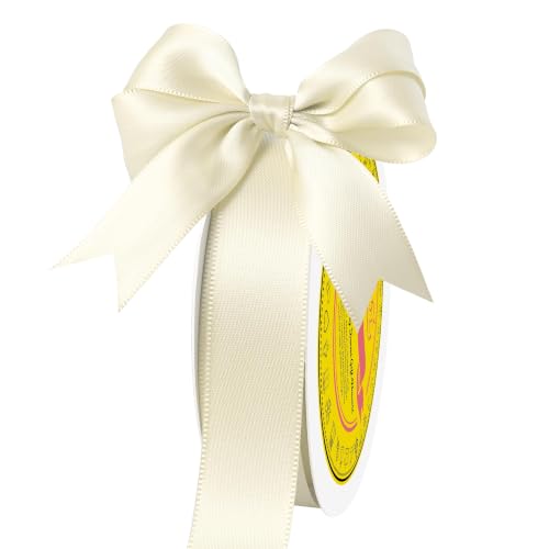Image of Double Face Antique White Satin Ribbon 7 /8 Inch x 25 Yards Polyester Ribbon for Gift Wrapping Valentine's Day Weddings Party Decorations Hair Bows Invitations
