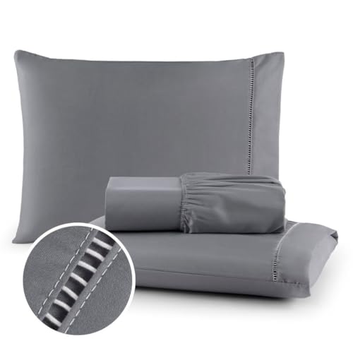 Jogo de Lençol Cama King com Elástico Fronha Ponto Palito Percal 00 fios Padrão Hotel 3 Peças Cinza