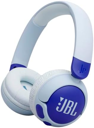 JBL Junior 320 BT, Casque Supra-auriculaire sans Fil pour Enfants, avec Microphone intégré, Bluetooth, Safe Sound, Coussinets Confortables, Set d'autocollants, Design Pliable, Bleu