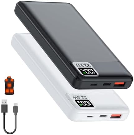 2-Pack 5V 2A 3A Heated Vest Battery Pack 10000mAh Power Bank Fits for DR.Prepare/Loowoko/KOVNLO/Rrtizan/Tidewe Electric Heating Jacket/Hoodie/Chair/Stadium Seat, PD20W Portable Charger for iPhone