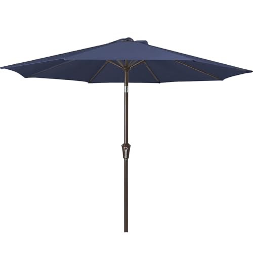 Image of JEAREY 9FT Outdoor Patio Umbrella Outdoor Table Umbrella with Push Button Tilt and Crank, Market Umbrella 8 Sturdy Ribs UV Protection Waterproof for Garden, Deck, Backyard, Pool (Purplish Blue)