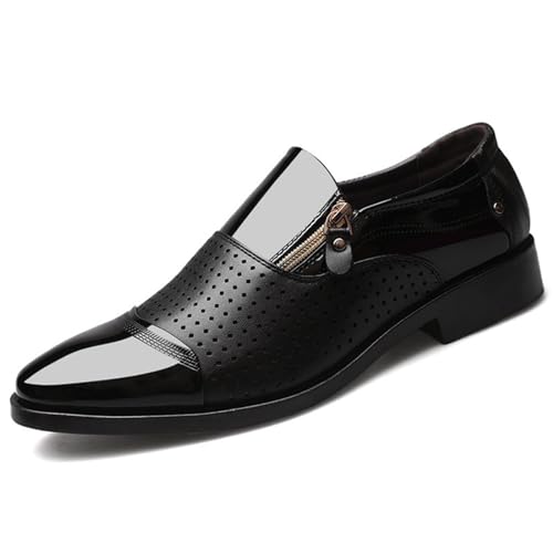 YZABEL Men's Patent Leather Slip-On Platform Loafer Shoes Business Oxford Shoes Fashion Slip-On Round Toe Casual Work Office Comfortable Business Shoes
