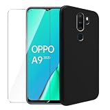 WDMYLFTW Case for Oppo A9 2020 + Glass Screen Protector Tempered Film - Transparent Silicone Soft Flexible Bumper Shockproof TPU Protective Cover Shell for Oppo A9 2020 (Black)