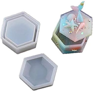 SS Art Land Hexagon Storage Box with Lid Mould/Mold | Resin Silicone Casting Mould DIY Mould Epoxy Resin Molud Jewellery Mould - 1 PC