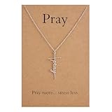 Lcherry Pray Cross Pendant Necklace Stainless Steel Cross Necklace Religious Jewelry for Women
