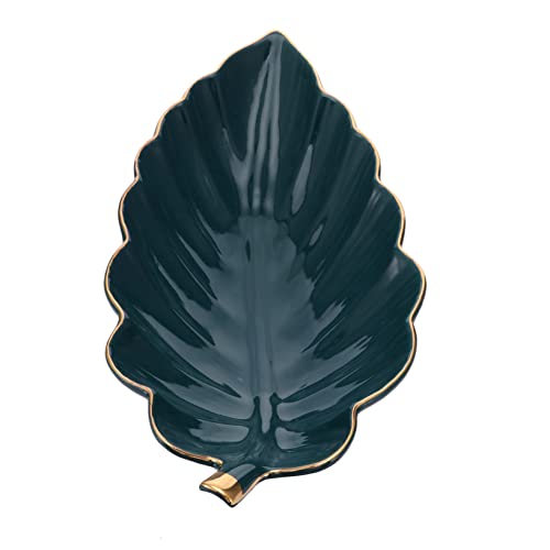Holibanna bandeja de almacenamiento de hojas meseta bandejas redondas para decoración joyas sera joyero de cerámica cerámico bandejas de hojas de cerámica soporte de anillo de cerámica Green