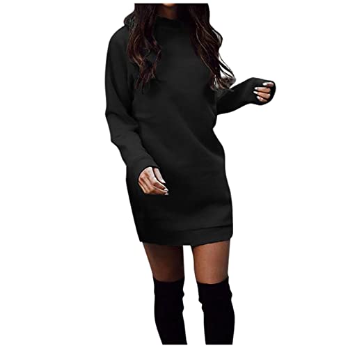 Generisch Sweatkleid Damen Langarm Ohne Kapuze Pulloverkleid Damen Lang Kleider Damen Elegant Longshirt Sweatshirtkleid Frühling Winter Tunika...