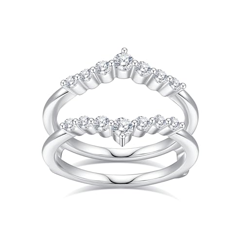 Moissanite Ring Enhancer for Women Engagement Rings D Color VVS1 Moissanites Curved Wedding Bands S925 Sterling Silver 18K White Gold Plated Rings for Wife Women Her