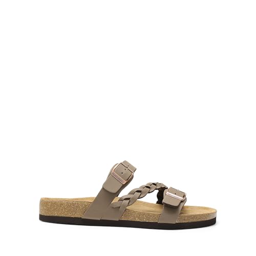 DREAM PAIRS Women's Slides Soft Cork Footbed Sandals Comfortable Walking Slip-on Flat Sandals Arch Support Adjustable Buckle Braided Straps Slippers2