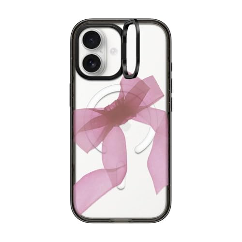 CASETiFY �C���p�N�g�����O�X�^���h iPhone 17 �P�[�X [�X�^���h�@�\/MagSafe�Ή�/MagSafe �ɑΉ�] - Pink Organza Ribbon - �N���A �u���b�N