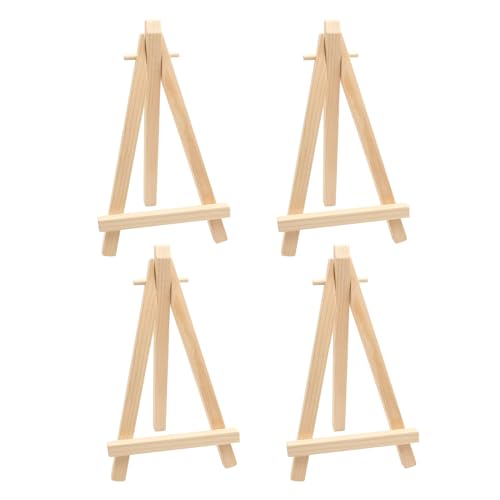 Juxiamal 4pcs Mini Wood Display Easels, Small Table Top Easels, Artist Triangle Easels for Displaying Canvas Paintings, Weddings, Business Cards, Photos, Crafts