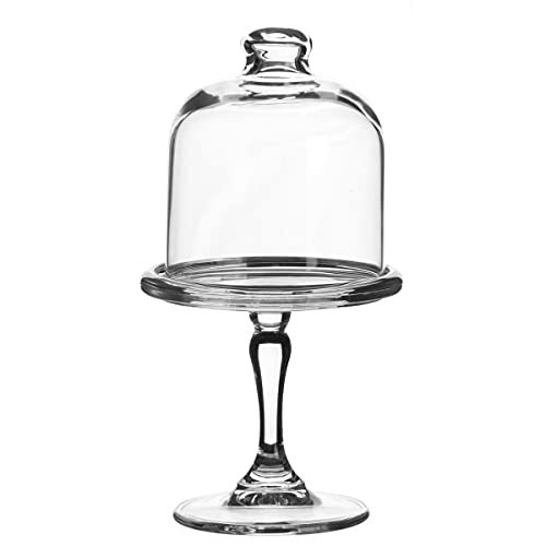 Fornord Mini Présentoir à Patisserie sur Pied Rond en Verre Transparent avec Cloche en Verre
