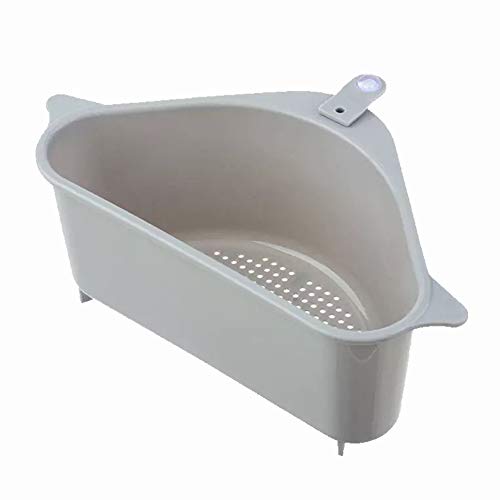 Guanici Estante de Drenaje Multifuncional Triangular Cesta Colgante de Esquina de Fregadero de Cocina Porta Esponja Fregadero Estante de Almacenamiento Multifuncional de Cesta con Ventosa (Gris)