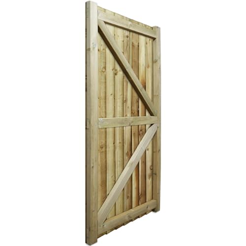 6ft Heavy Duty Wooden Garden Gate, Feather Edge Fully Framed Flat Top Treated Timber Door for Outdoor Pathway Home Access, 180cm High x 90cm Wide - Image 3