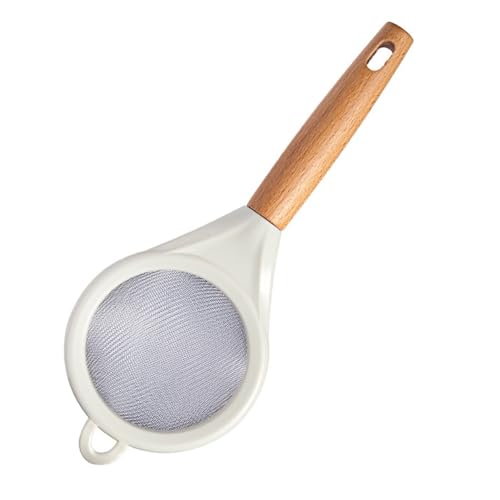 Tamiz de harina con Mango de Madera,colador de Malla Fina de Acero Inoxidable colador de Alimentos tamiz de harina Filtro de Jugo Cuchara Cocina harina agitador Olla Caliente Espumadera colador